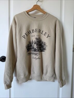 Beige Graphic Crewneck Sweater